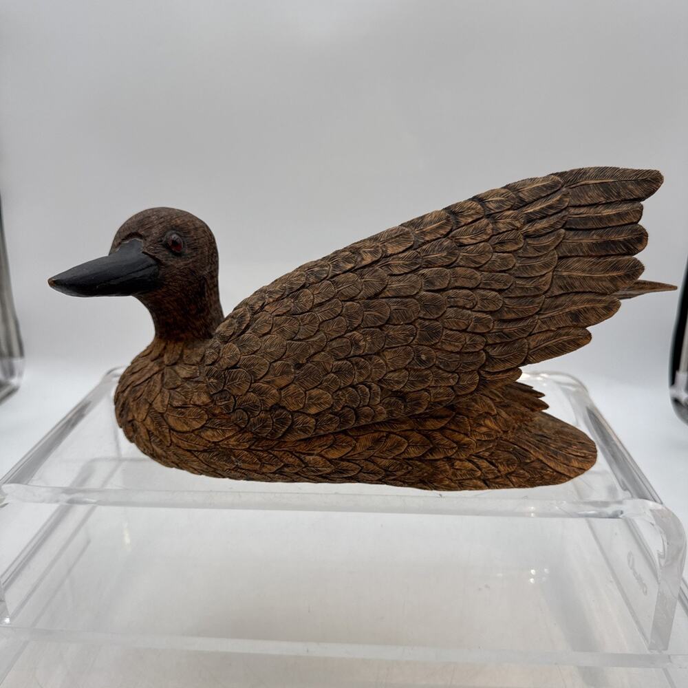 Vintage Carved Hand Painted Wooden Duck Loon Decorative Duck Decoy Raised Wings
